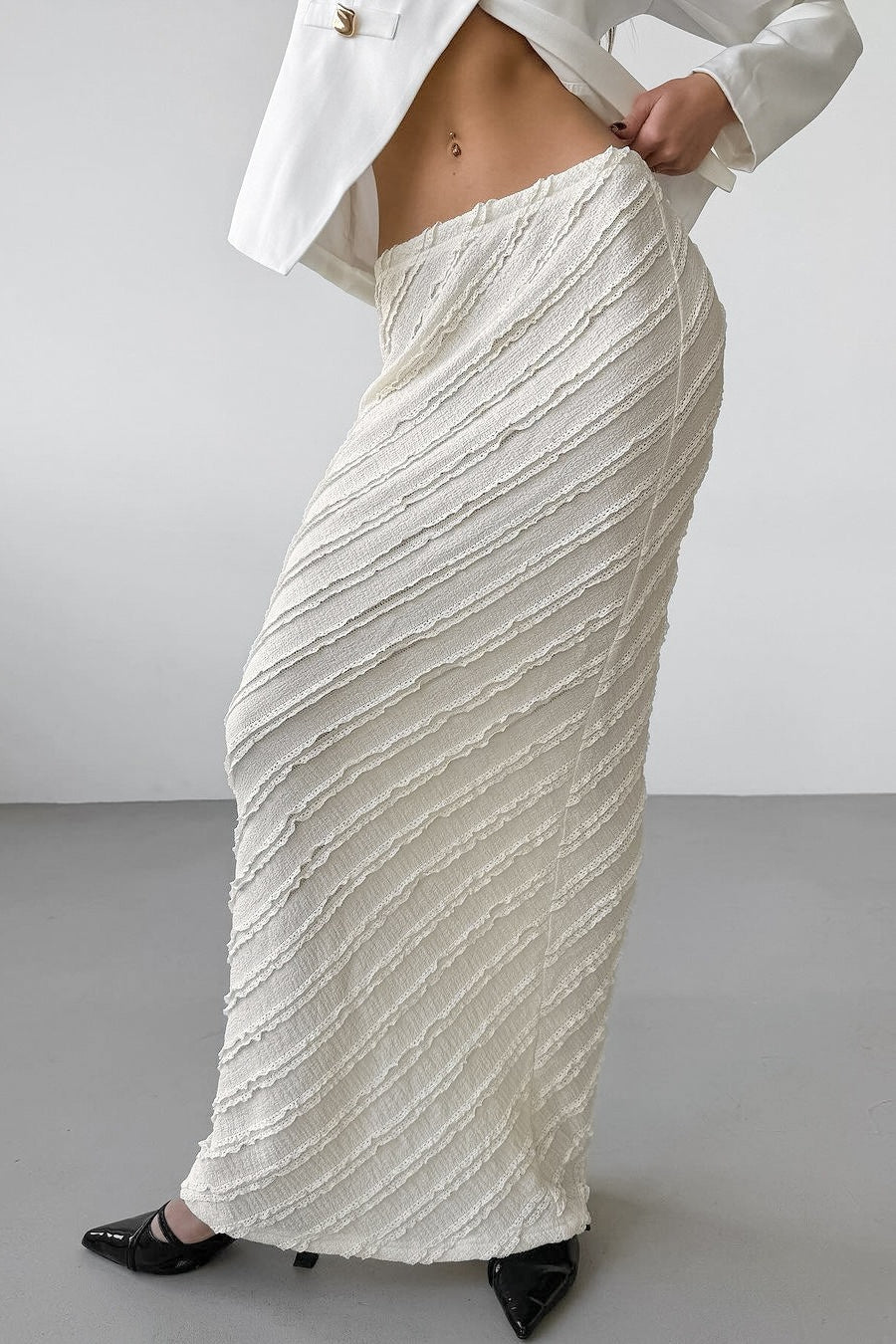Textured Lace Straight Maxi Skirt