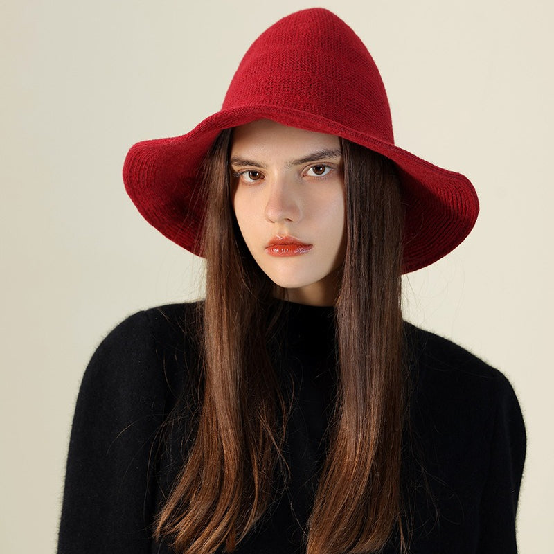 Wool Knitted Pointed Top Wide Brim Witch Hat