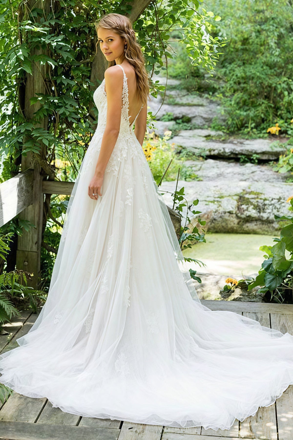 Lace Deep Backless Train Wedding Dress