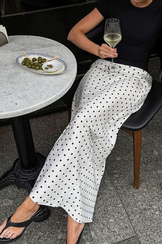 Polka-Dot Lace-Trim Maxi Skirt