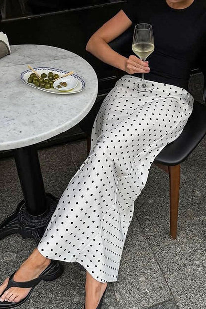 Polka-Dot Lace-Trim Maxi Skirt