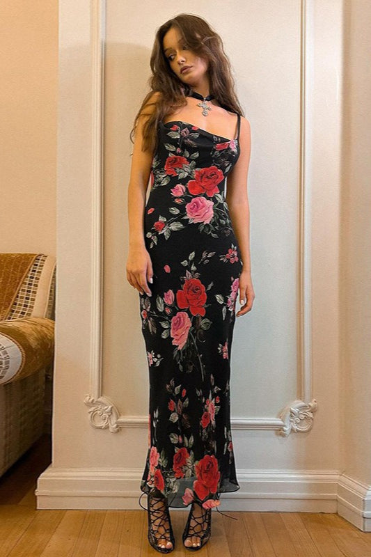 Vintage Floral Bodycon Cami Maxi Dress