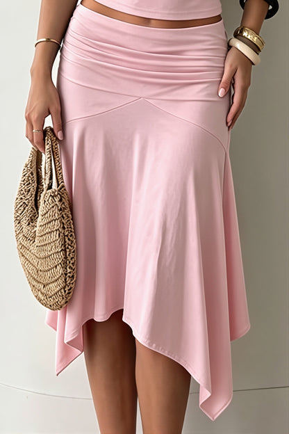 Chic Solid Ruffle Hem Midi Skirt