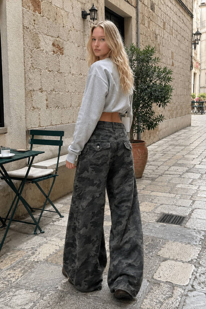 Camouflage Wide Leg High Waist Relaxed Jeans
