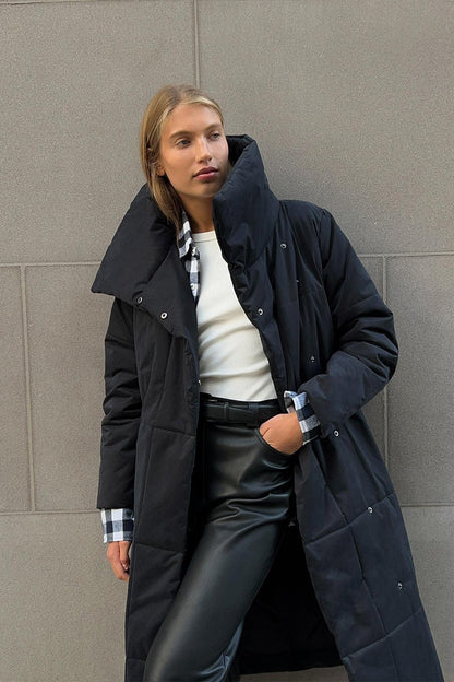 Long Stand Collar Relaxed Quilted Puffer Jacket