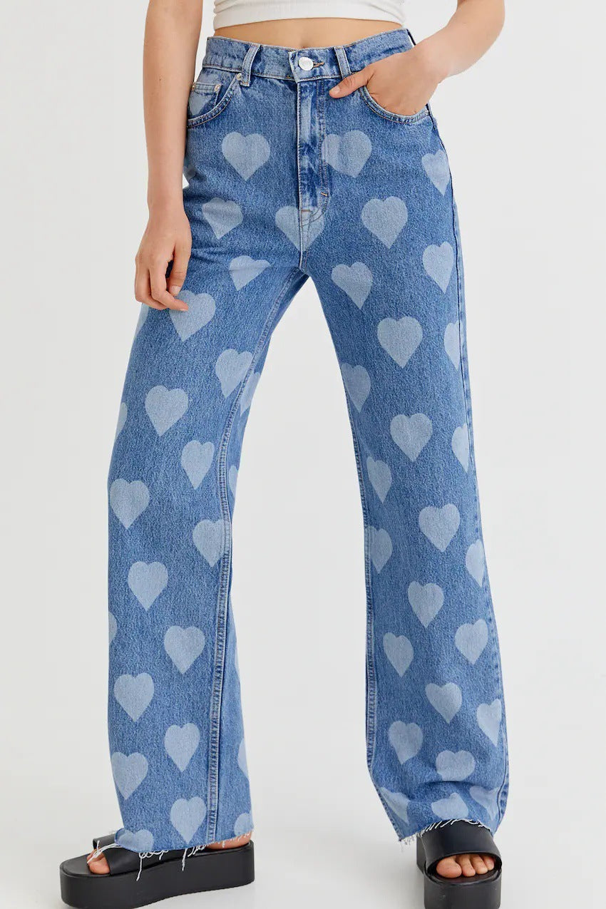 High Waist Vintage Heart Straight Jean
