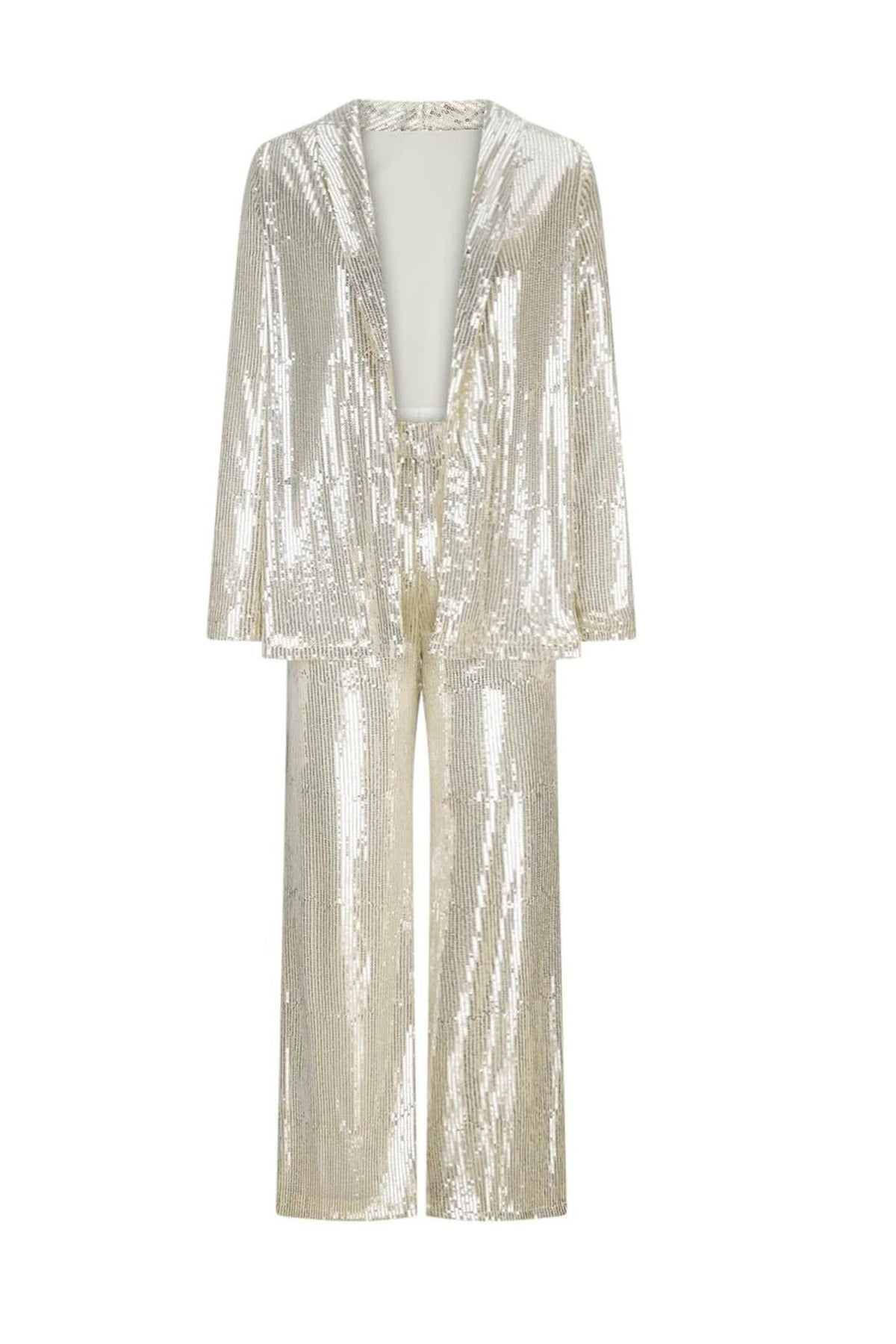 Sequin Long Sleeve Blazer Flare Long Pants Set