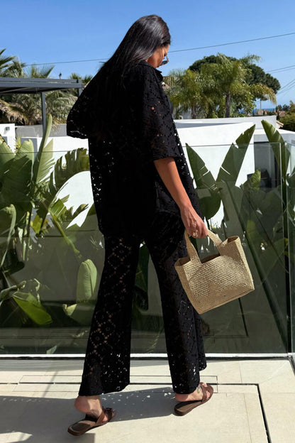 Lace Lapel Blouse Two-piece Set