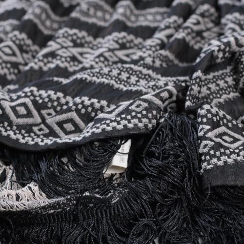 Round Neck Geometric Tribal Print Fringe Hem Oversized Kaftan Dress