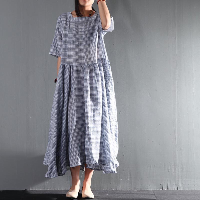 Striped Empire Waist Pleated Babydoll Midi Dress