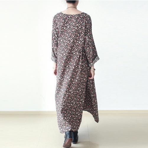 Crew Neck Three Quarter Sleeve Ditsy Floral Pocket Oversized Maxi Dress