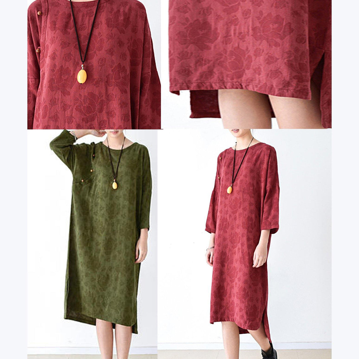 Jacquard Floral Diagonal Button Short Sleeve Shift Midi Dress