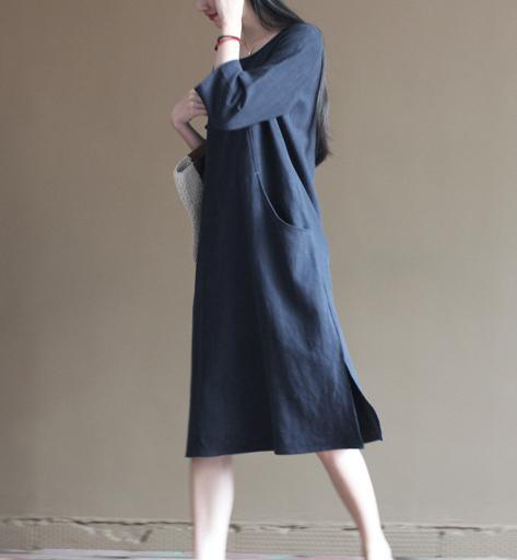 Asymmetrical Button Detail Pocket Shift Midi Dress