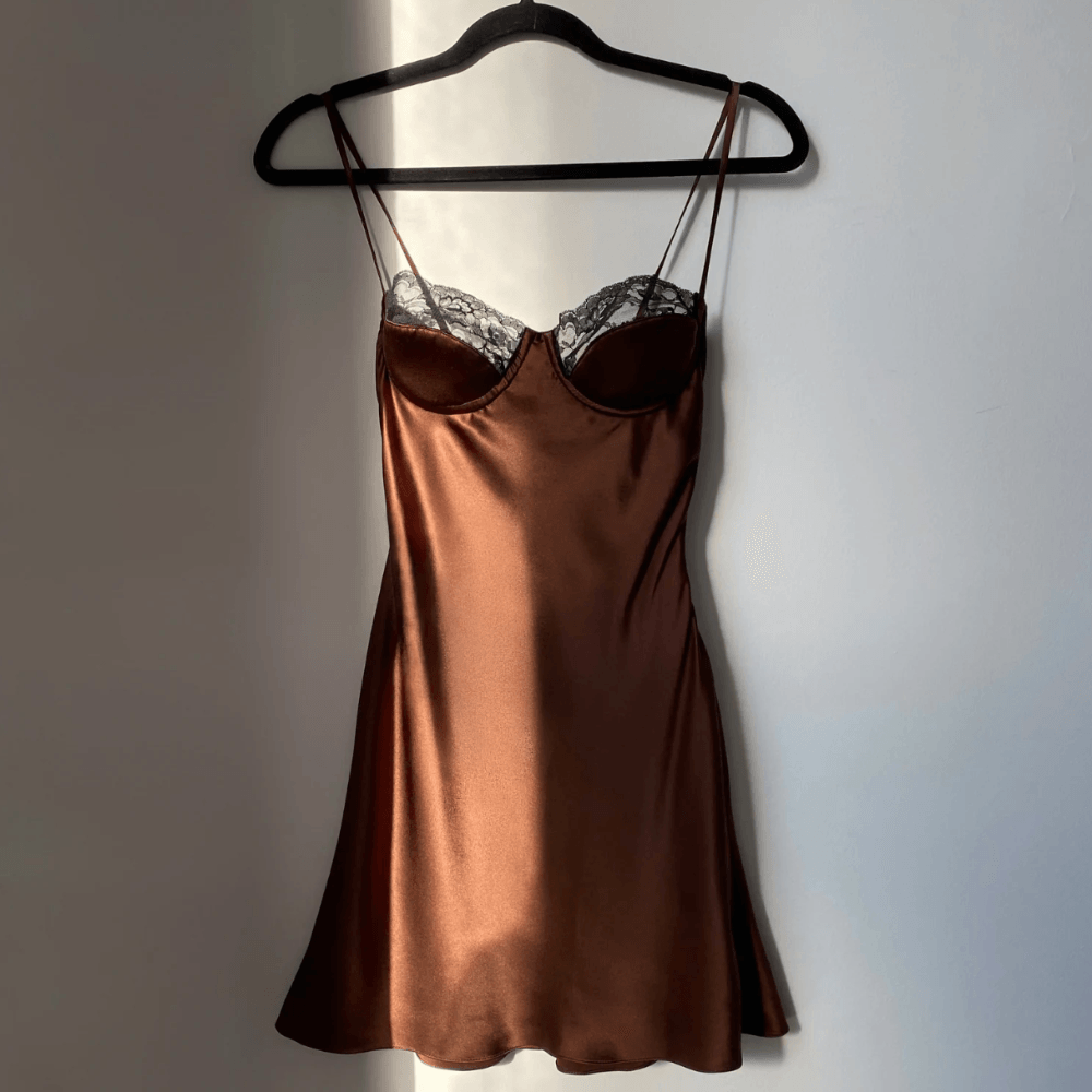 Spaghetti Strap Lace Cup Bustier Satin Slip Mini Dress