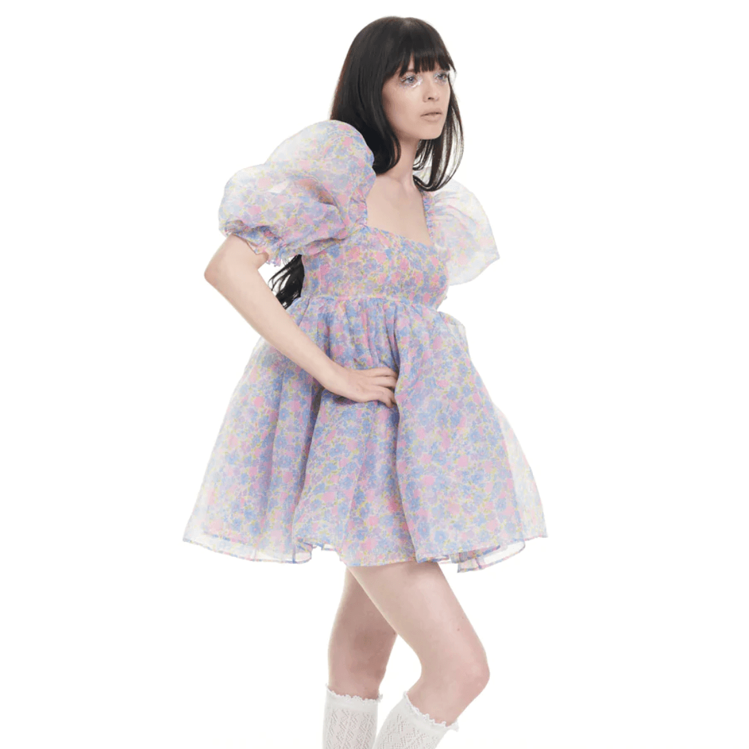 Ditsy Floral Square Neck Puff Sleeve Babydoll Mini Dress