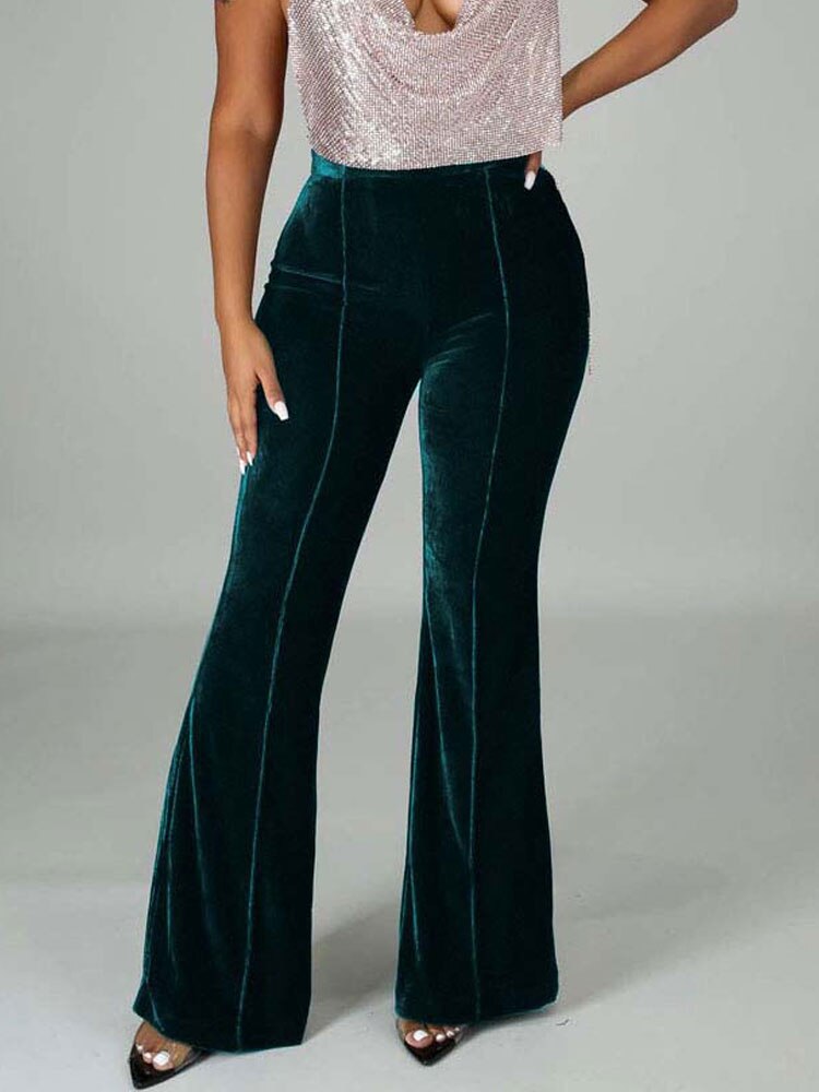 Velvet Velour Flared Bell Bottoms High Waist Pants
