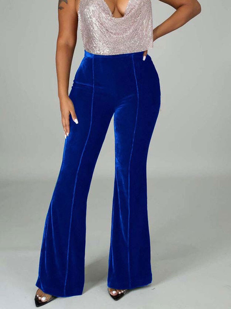 Velvet Velour Flared Bell Bottoms High Waist Pants