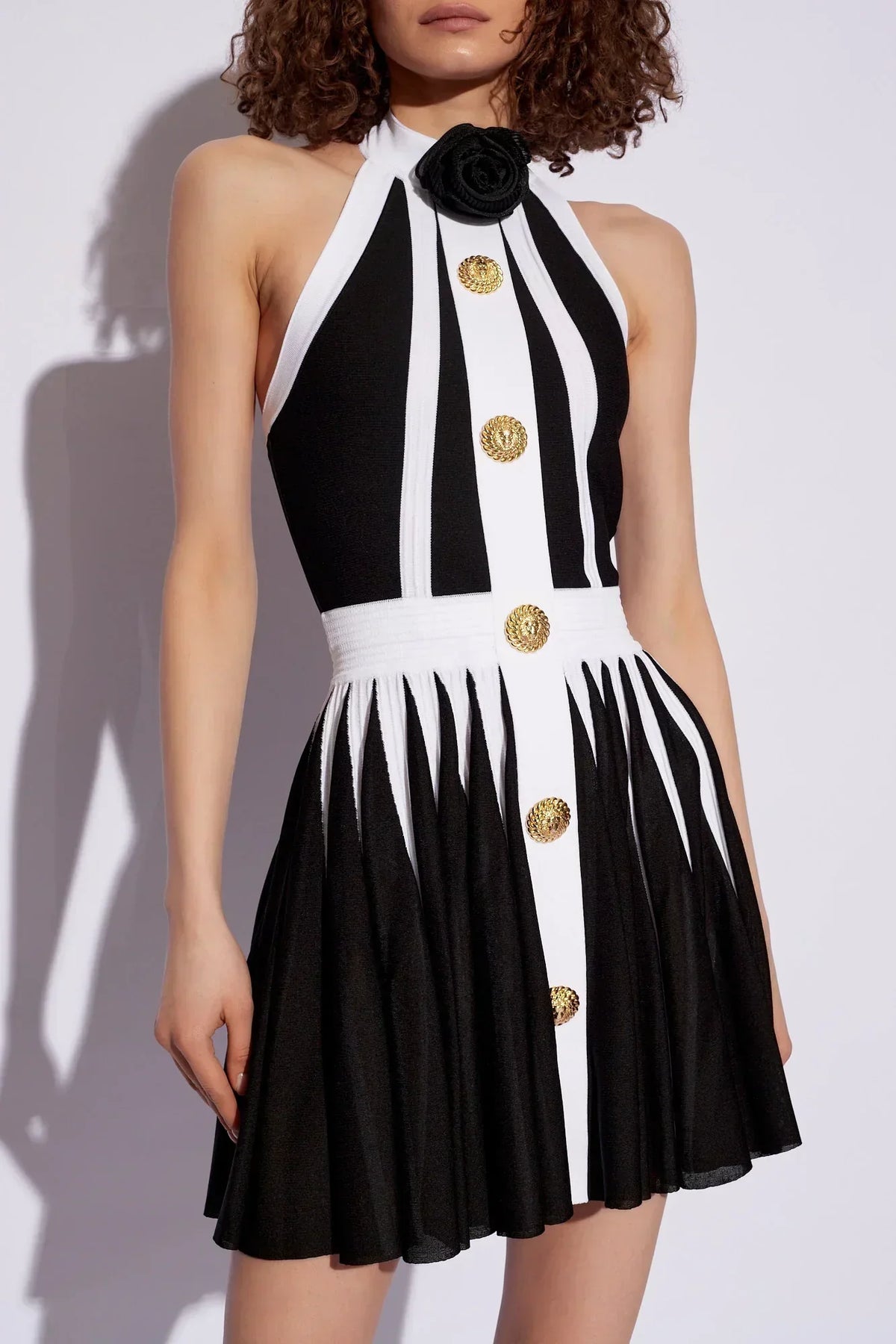 Golden Buttons Patchwork Party Dress