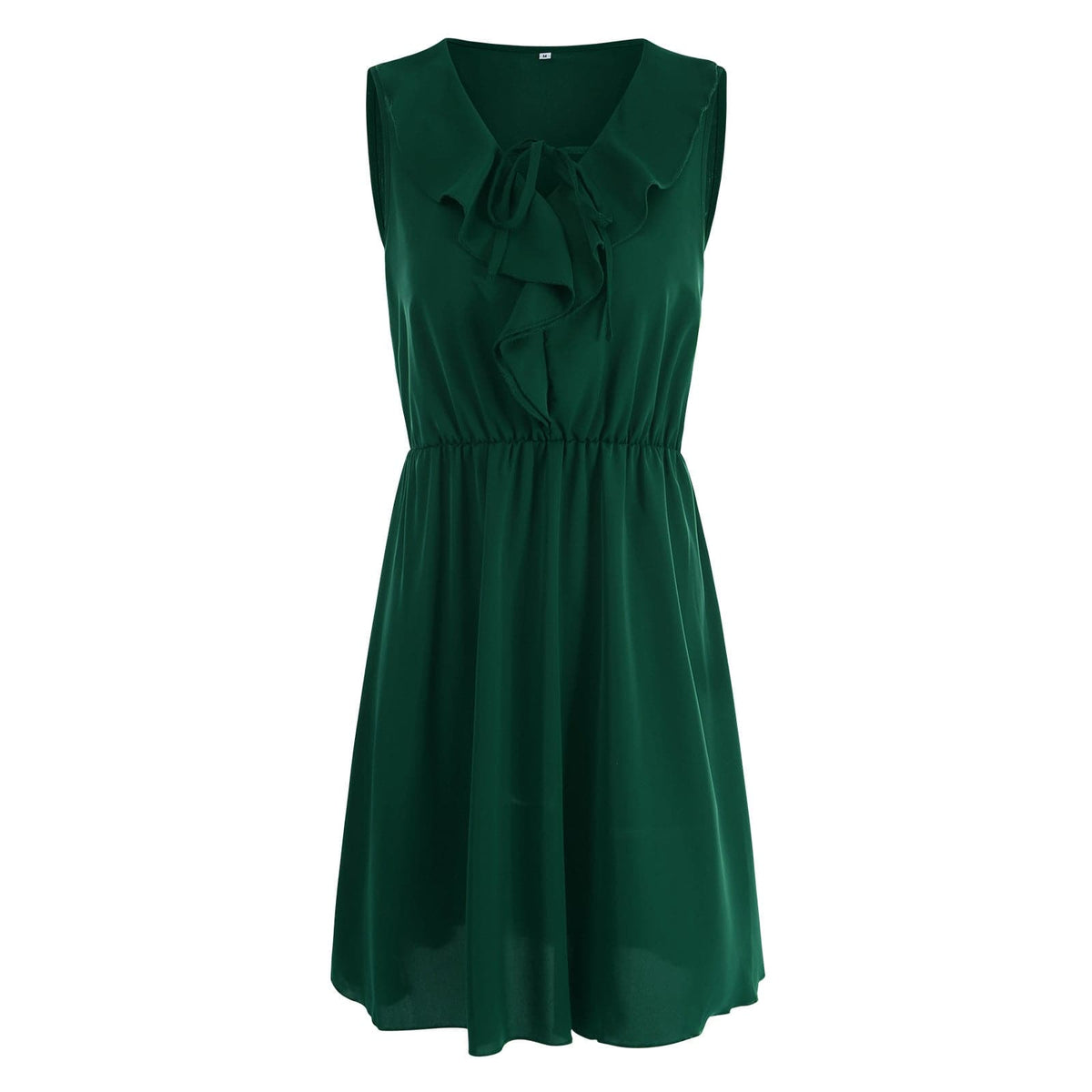 Ruffle Trim Tie Neck Elastic Waist A-Line Mini Dress