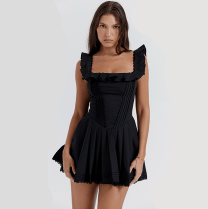 Strapless Pleated Corset Bodice Tulle Skirt Mini Dress
