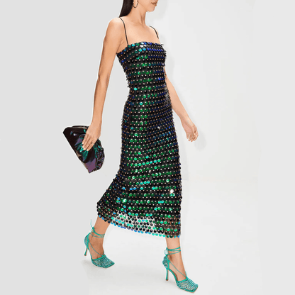 Halter Neck Hologram Sequin Midi Dress