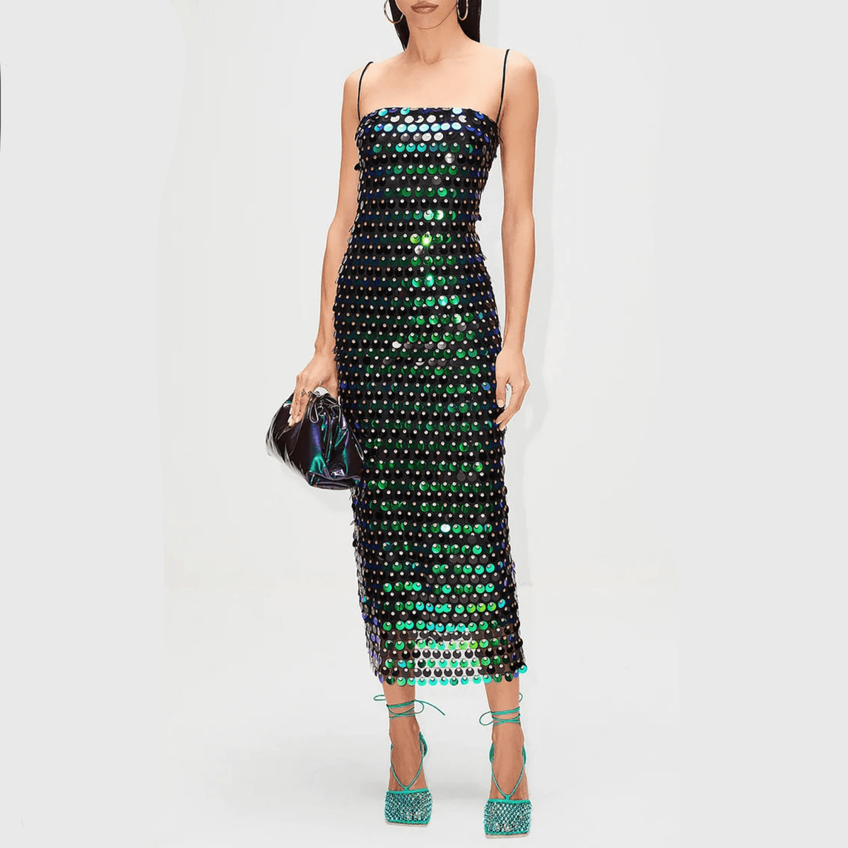 Halter Neck Hologram Sequin Midi Dress