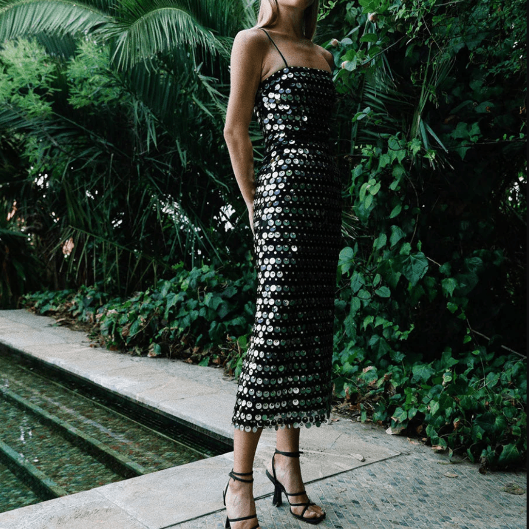 Halter Neck Hologram Sequin Midi Dress