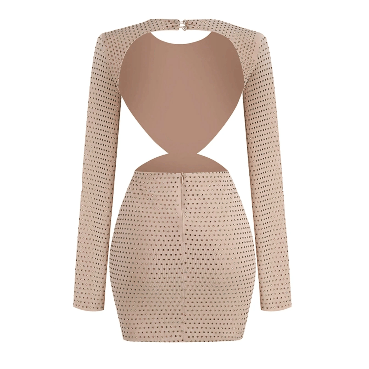 Halter Backless Rhinestone Mesh Overlay Mini Dress