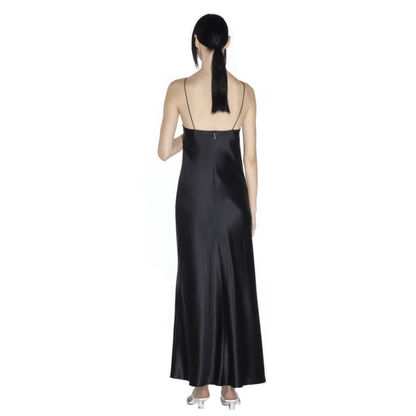 Deep V Neck Crystal Chevron Panel Satin Slip Maxi Dress