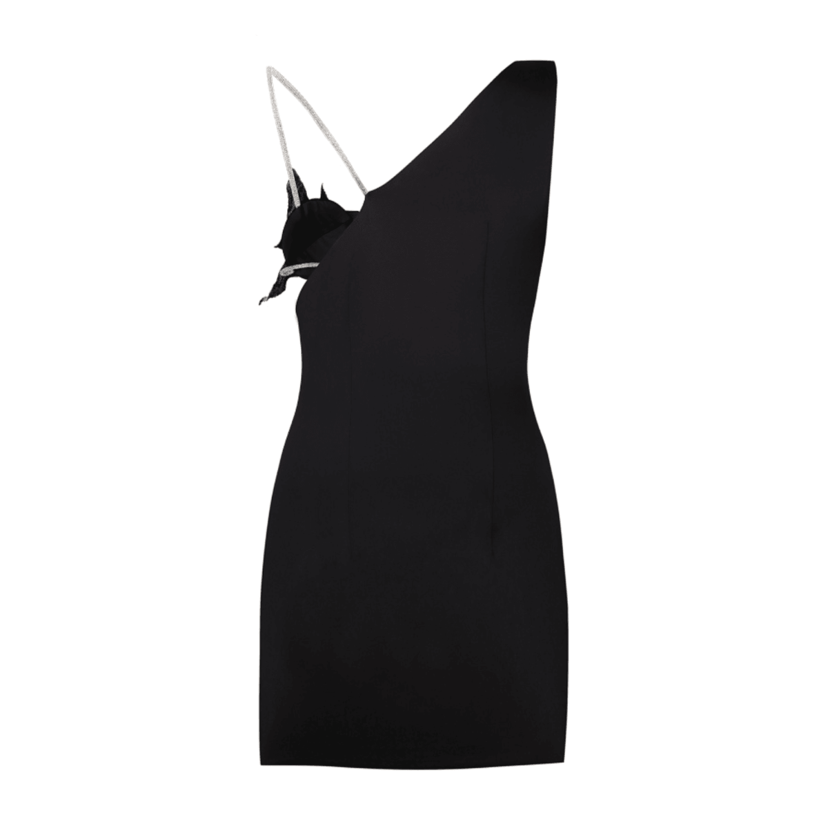 Deep V Neck Crystal Strap Star Applique Satin Mini Dress