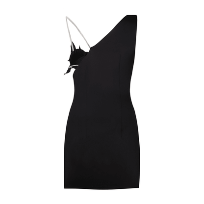 Deep V Neck Crystal Strap Star Applique Satin Mini Dress