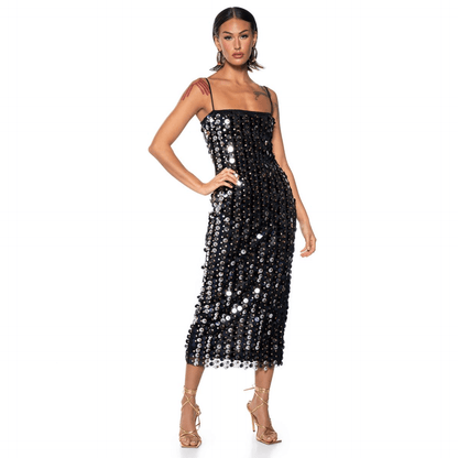 Halter Neck Hologram Sequin Midi Dress