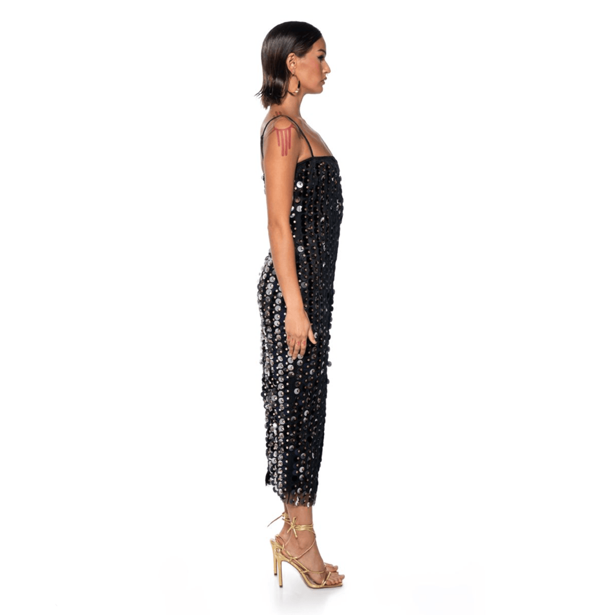 Halter Neck Hologram Sequin Midi Dress