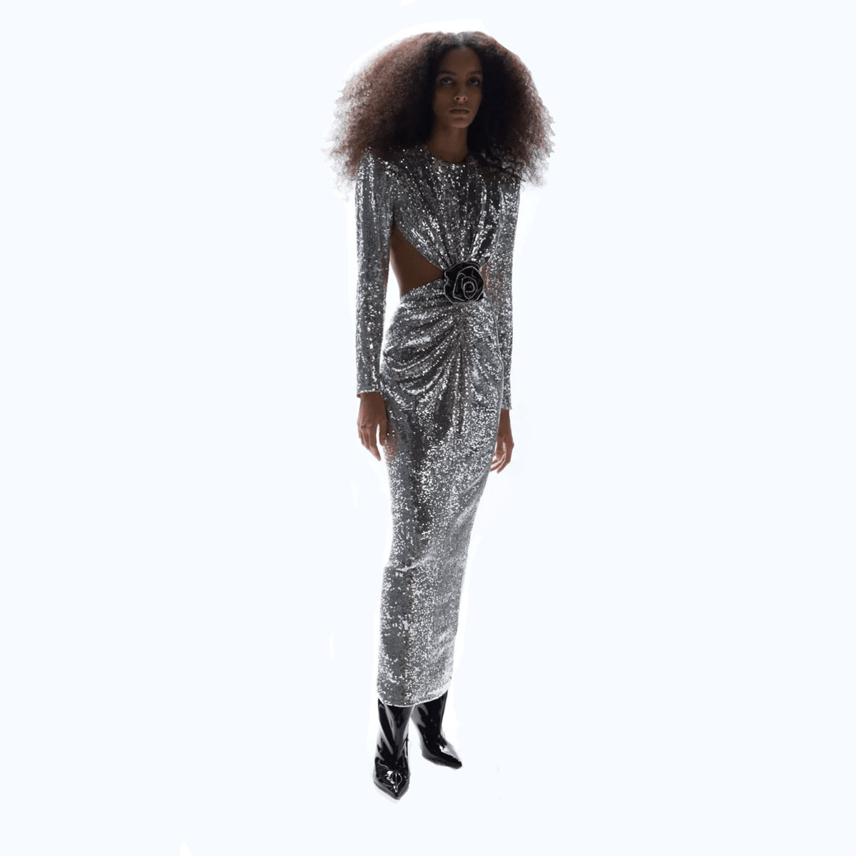 Halter Neck Sequin Draped High Slit Maxi Dress