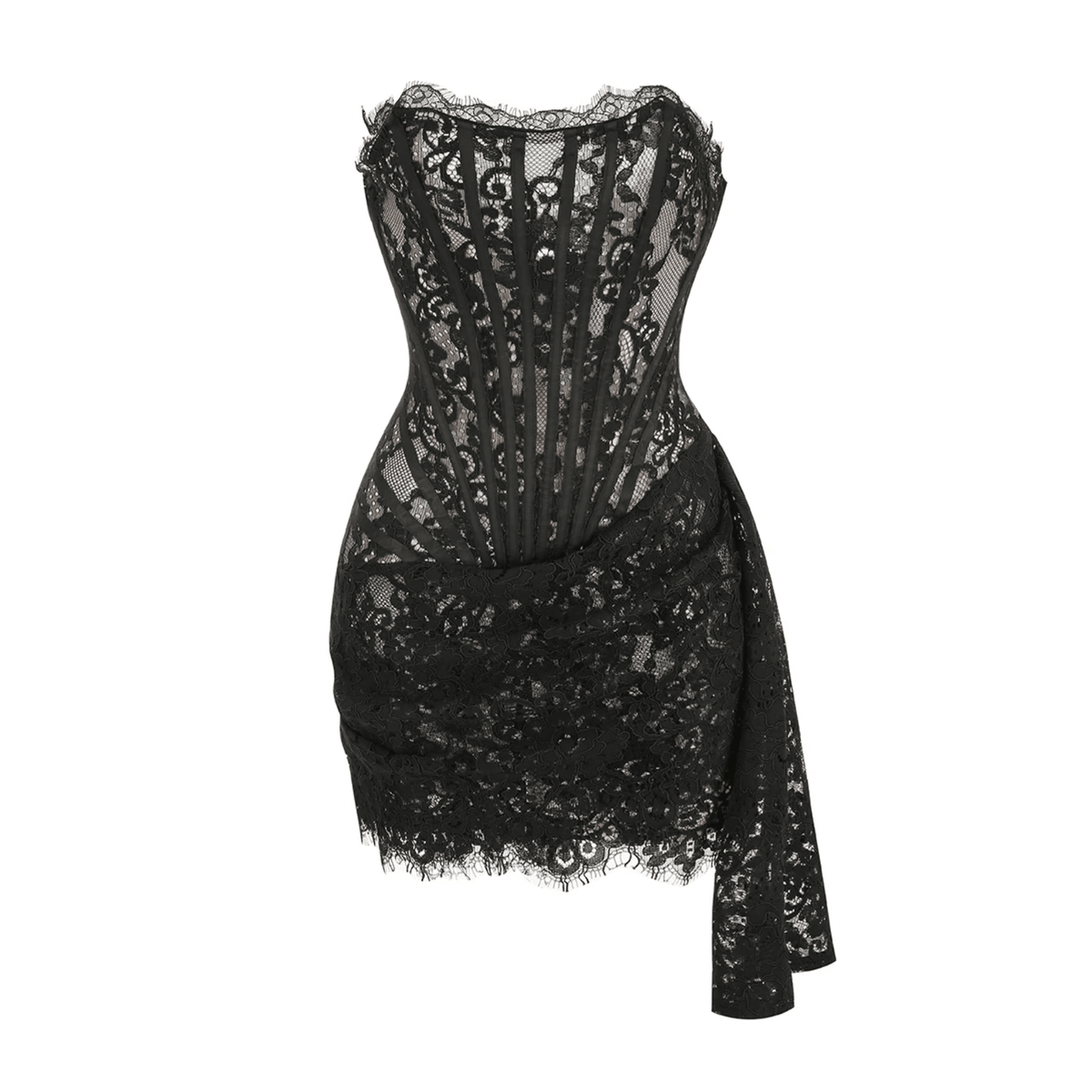 Strapless Corset Bodice Draped Satin Mini Dress