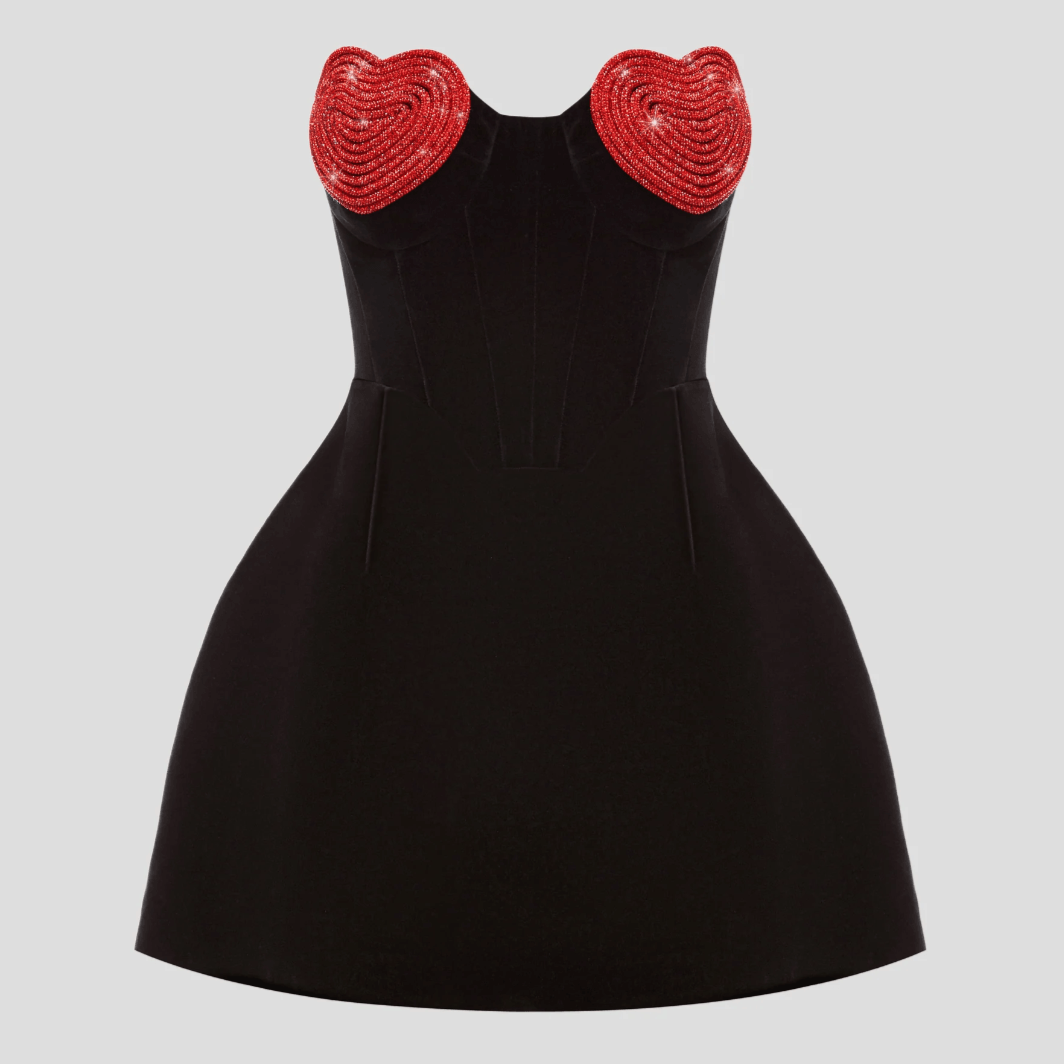 Sweetheart Rhinestone Heart Motif Mesh Mini Dress