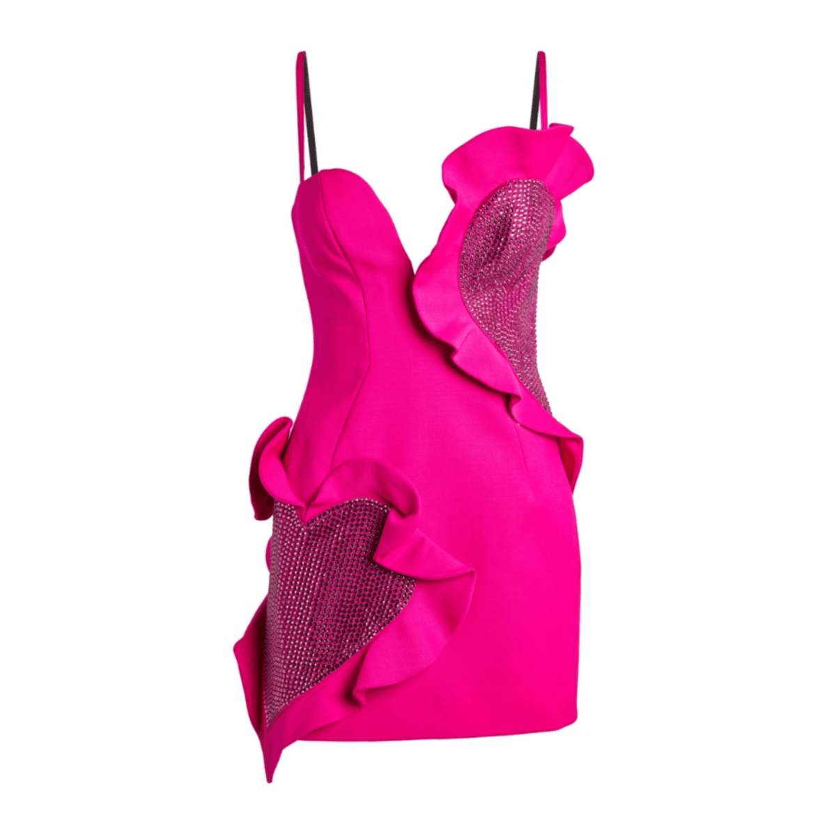 Strapless Crystal Heart Ruffle Mini Dress