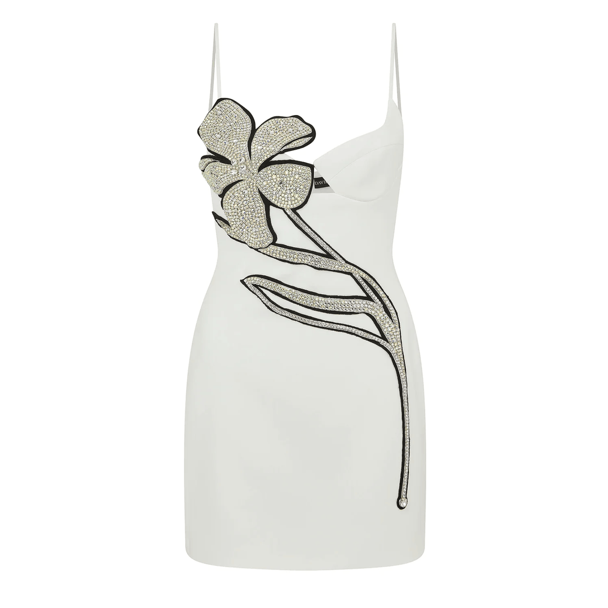 V Neck Spaghetti Strap Crystal Floral Applique Cutout Mini Dress