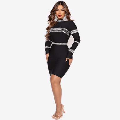 Long Sleeve Crystal Embellished Mini Dress