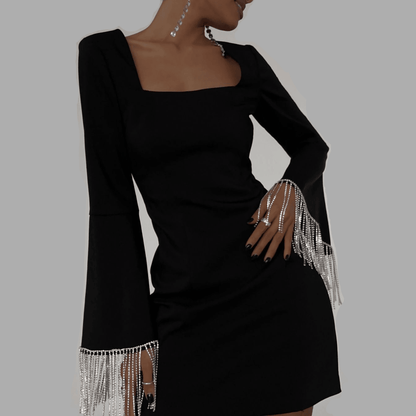 Halter Neck Rhinestone Chain Backless Mini Dress