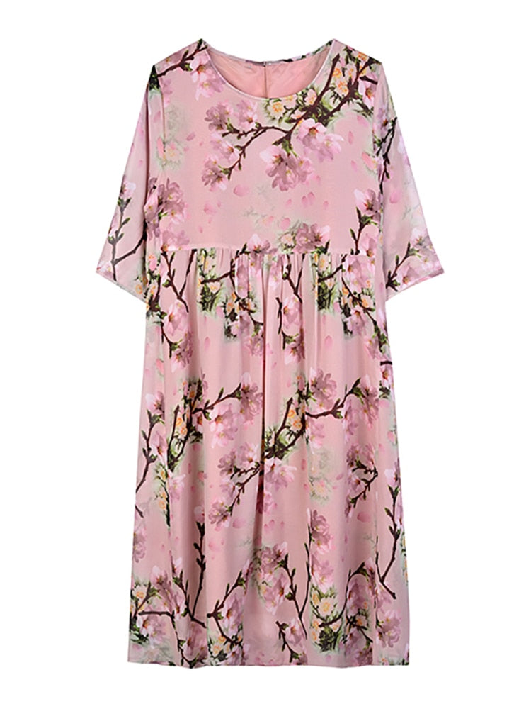 Round Neck Half Sleeve Floral Print Empire Waist Midi Dress
