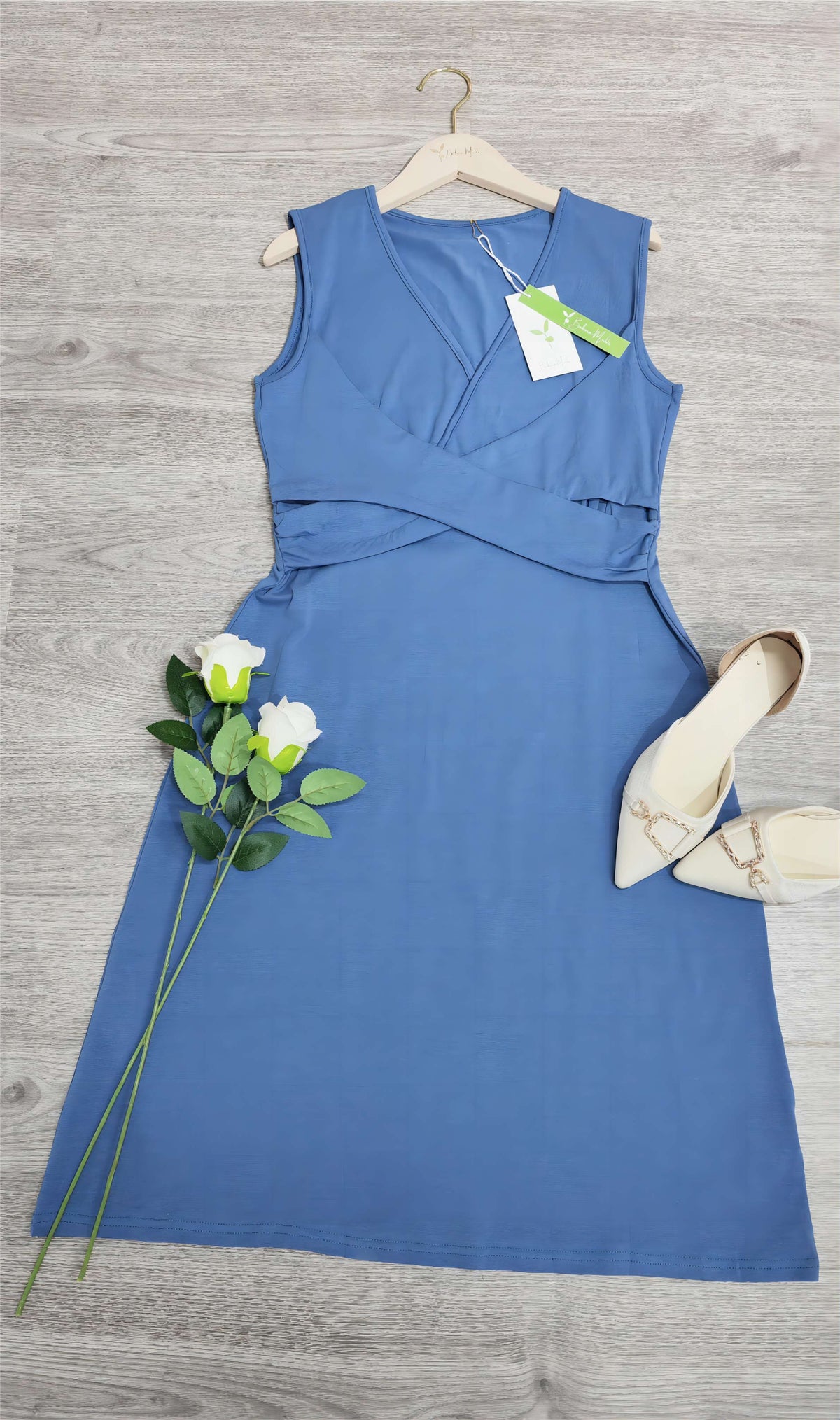 Deep V Surplice Wrap Cross Waist Ruched A Line Midi Sheath Dress