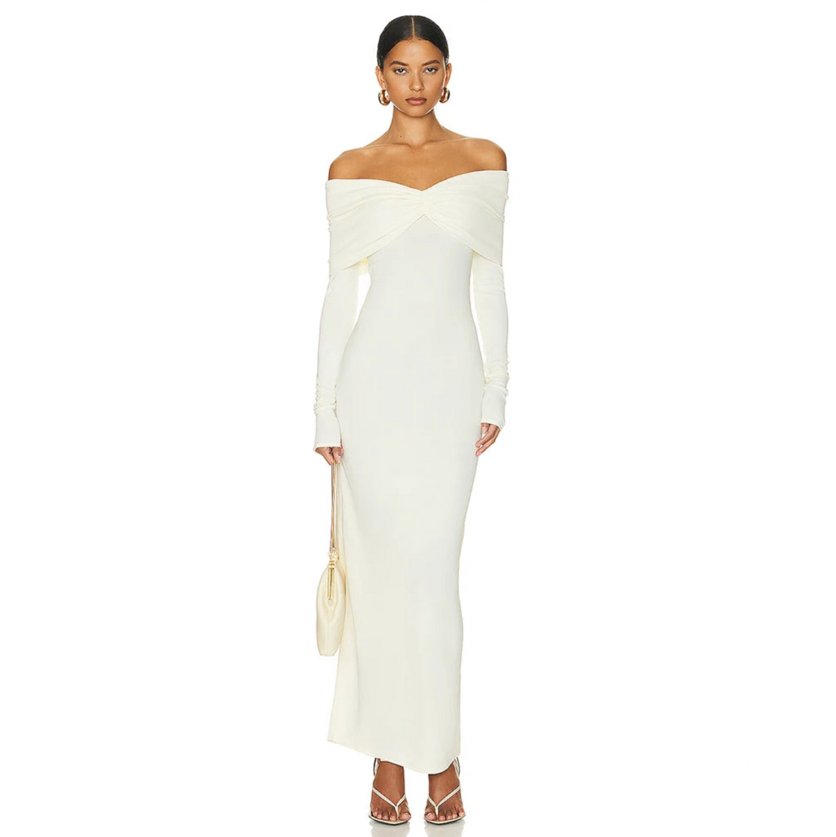 Off Shoulder Twisted Knot Long Sleeve Bodycon Maxi Gown