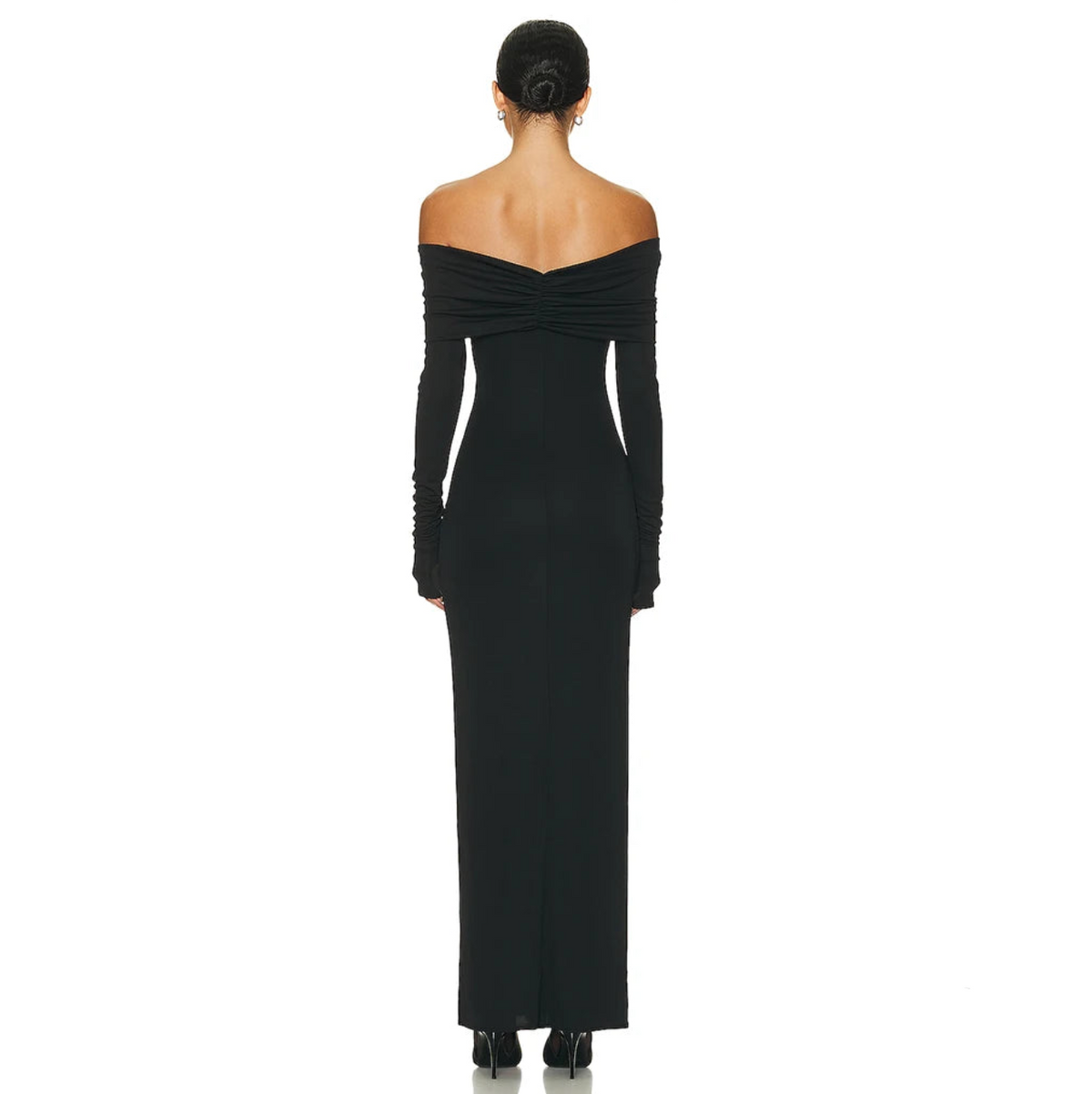 Off Shoulder Twisted Knot Long Sleeve Bodycon Maxi Gown