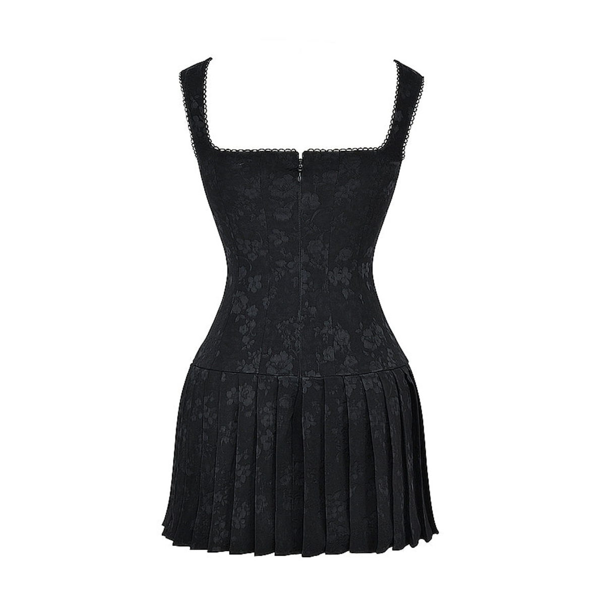 Square Neck Lace Up Corset Pleated Skirt Mini Dress