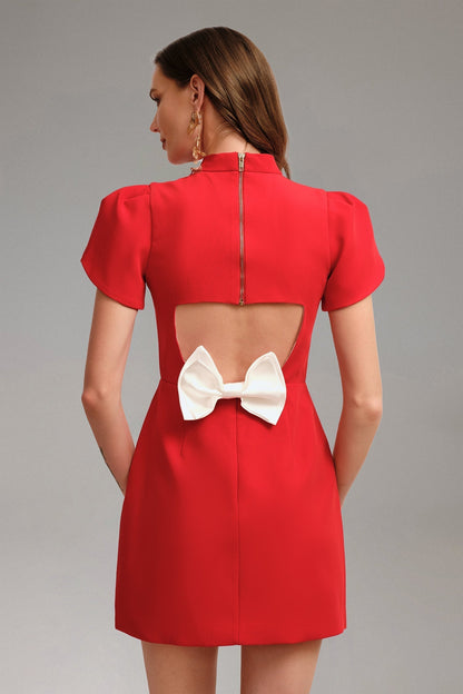 Halter Neck Open Back Drape Bandage Mini Dress