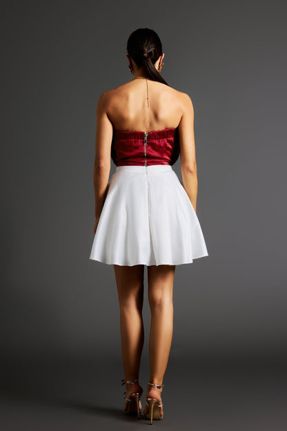 Strapless 3D Rosette Bodice Pleated A-Line Mini Dress