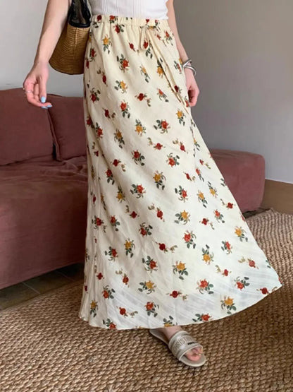 Boho Maxi Skirt High Waist Floral Printed Hippie Rose Chic