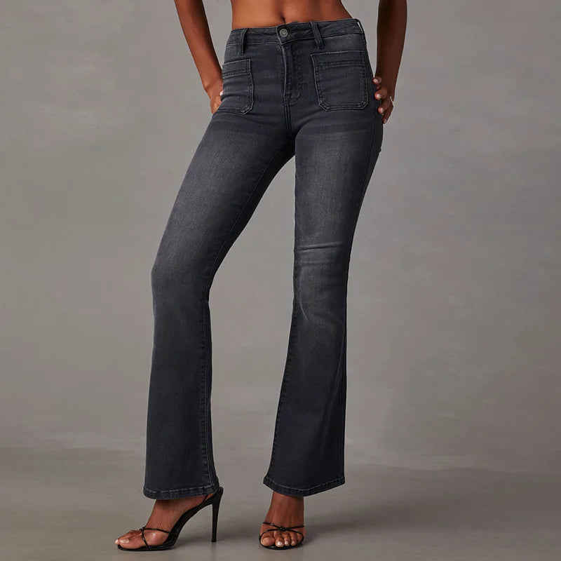 High Stretch Flare Women Boot Cut Fashion Slim Denim Flare Pants Autumn Winter Casual Ladies Trousers S-2XL Jean