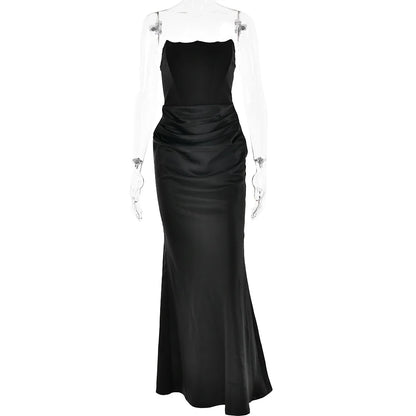 Elegant Corset Strap Neck Backless Maxi Red Party Dress